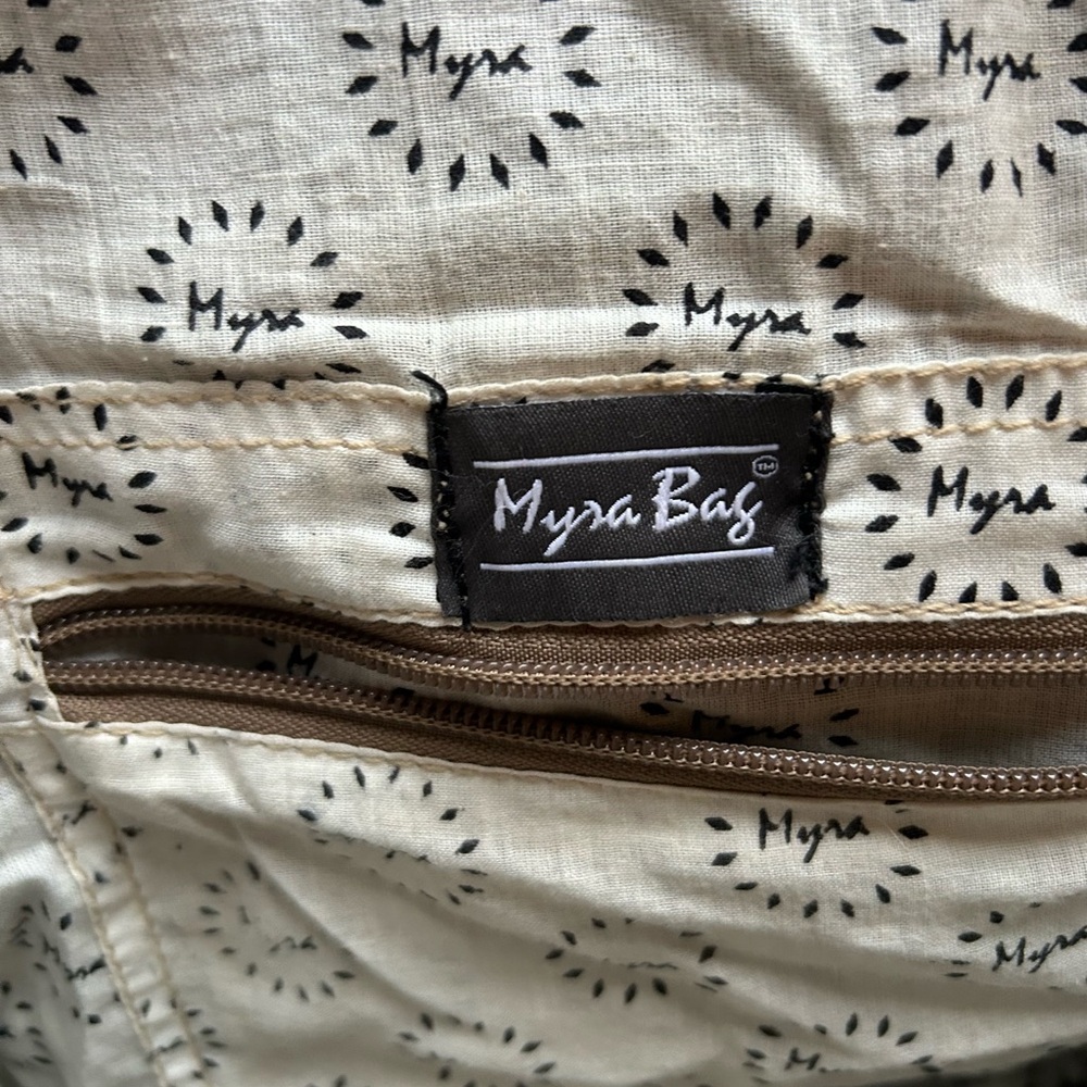 Myra Bag Cowhide, Leather and canvas tote Brown and turquoise Patterned Tote - Picture 6 of 9